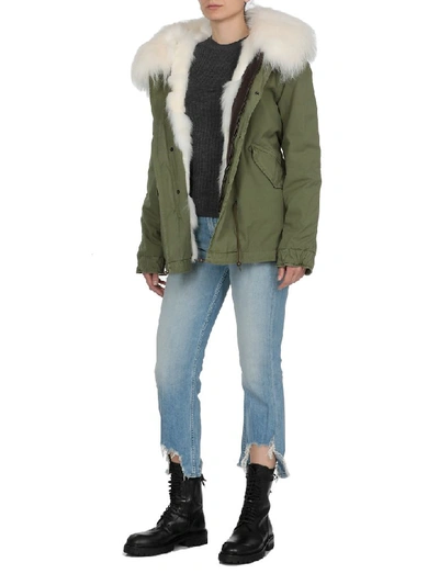 Shop Mr & Mrs Italy Fur Parka In White + Green