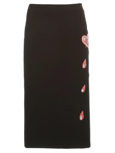 Shop Moschino Pencil Skirt W/heart In Fantasy Print Black