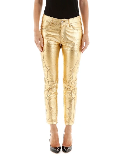Shop Golden Goose Leather Trousers In Gold (gold)