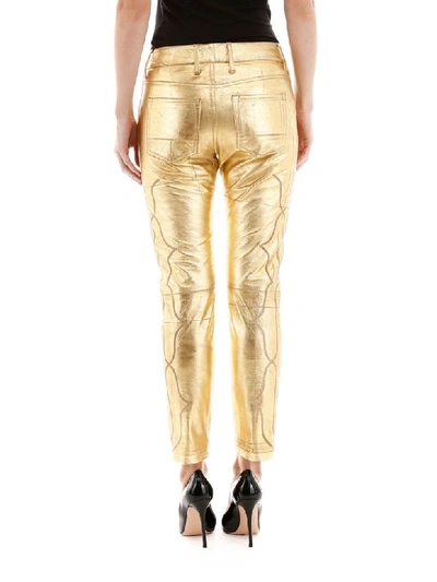 Shop Golden Goose Leather Trousers In Gold (gold)