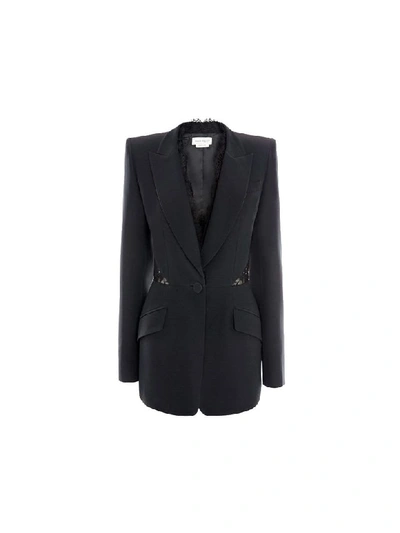 Shop Alexander Mcqueen Lace Cut-out Blazer In Black