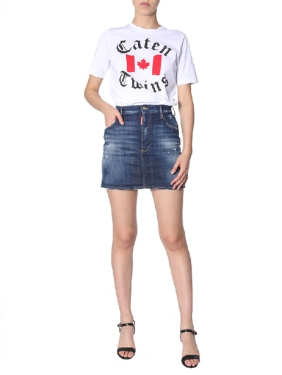 Shop Dsquared2 T-shirt With Caten Twins Print In Bianco