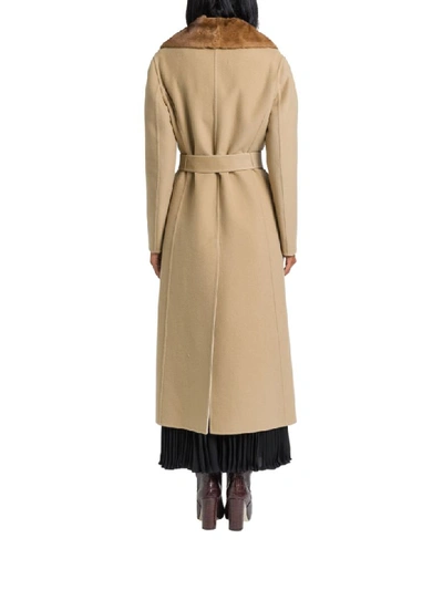 Shop Fendi Cashmere Double Coat With Mink Fur Collar In Cammello