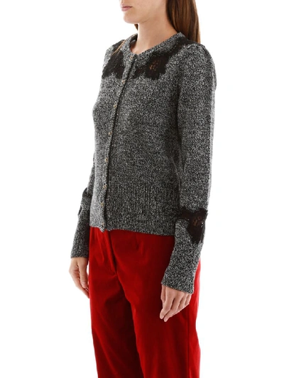 Shop Dolce & Gabbana Cardigan With Lace Inserts In Variante Abbinata (grey)