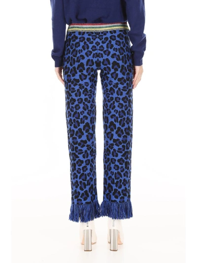 Shop Alanui Animalier Knit Trousers In Animalier Blu (blue)