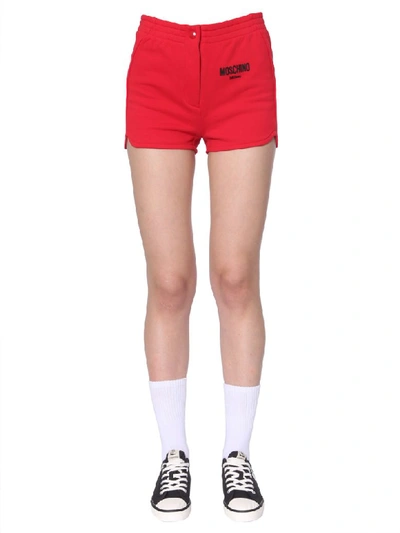 Shop Moschino Shorts With Logo In Rosso