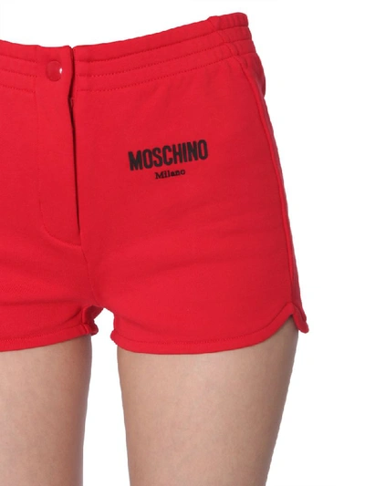 Shop Moschino Shorts With Logo In Rosso