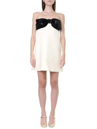 Shop Miu Miu Wool & Silk Short Sequins Dress In Talco