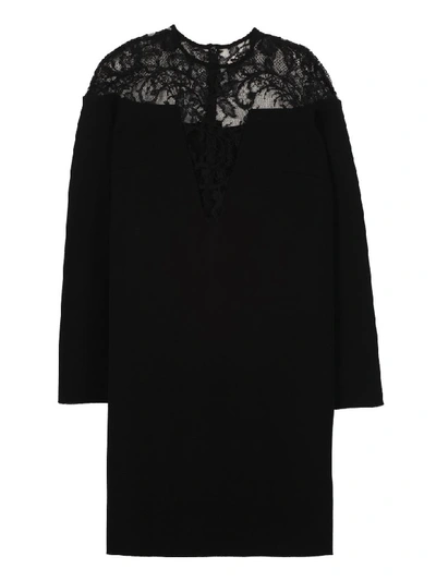 Shop Givenchy Lace Detail Knitted Dress In Black