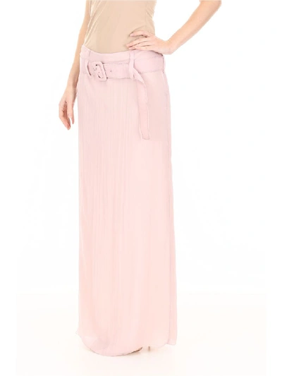 Shop Prada Long Crepon Skirt In Opaline (pink)