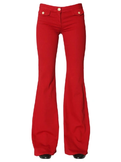 Shop Balmain Flare Trousers In Rosso