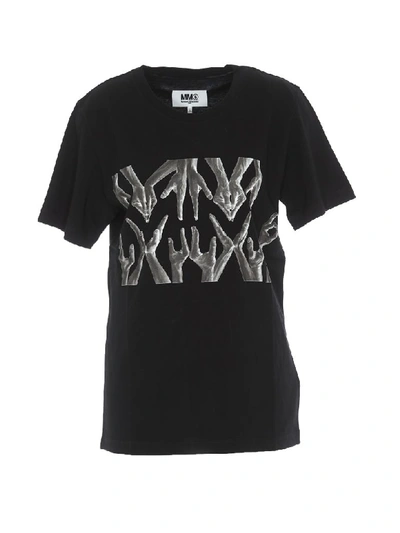 Shop Mm6 Maison Margiela Logo Hands T-shirt In Black
