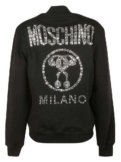 Shop Moschino Logo Embellished Zip Jacket In Black