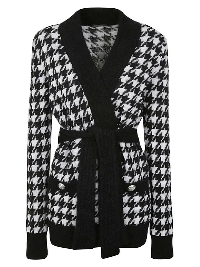 Shop Balmain Tie Waist Cardi Coat In Black/white