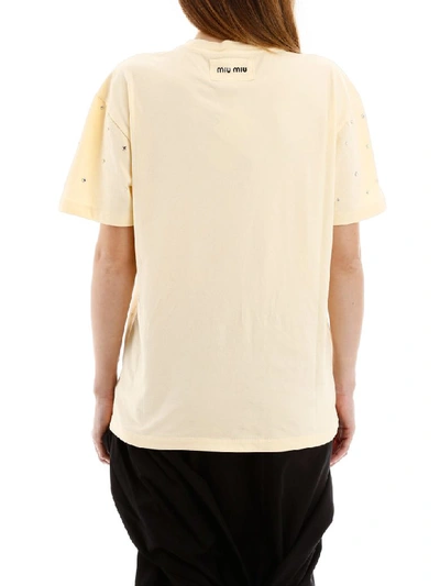 Shop Miu Miu T-shirt With Decorative Crystals In Polline (yellow)