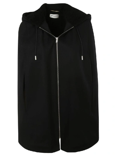 Shop Saint Laurent Zip-up Cape In Black