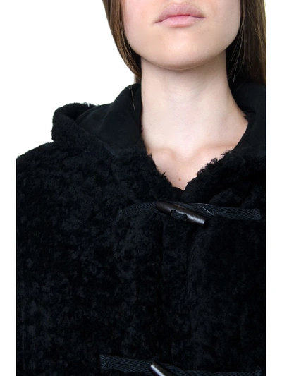 Shop Saint Laurent Montgomery Hooded Black Shearling Coat