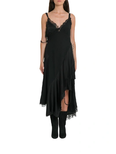 Shop Monse Asymmetric Lace Crepe Slip Dress In Nero