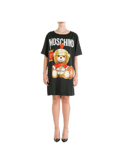 Shop Moschino Roman Teddy Bear Mini Dress In Nero