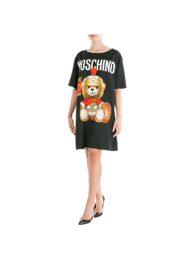 Shop Moschino Roman Teddy Bear Mini Dress In Nero