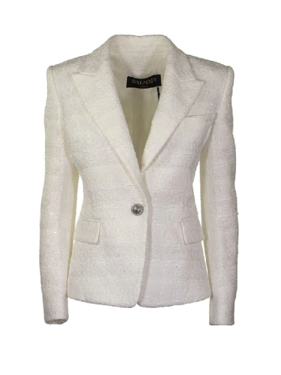 Shop Balmain White Jacket With Buttons Blazer