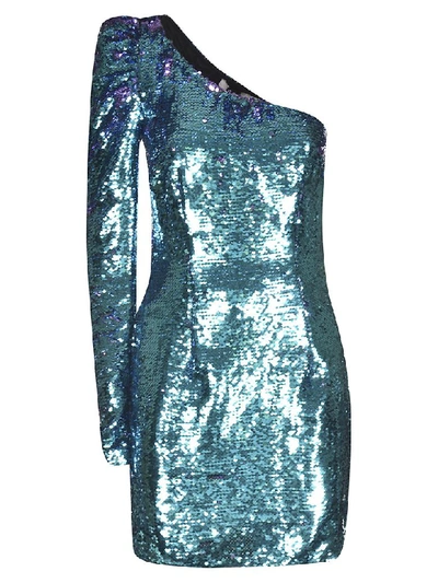 Shop Amen Sequin Coated One-sleeve Dress In Blue
