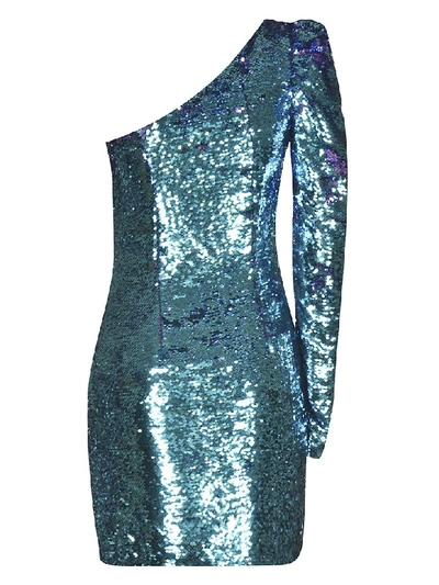 Shop Amen Sequin Coated One-sleeve Dress In Blue