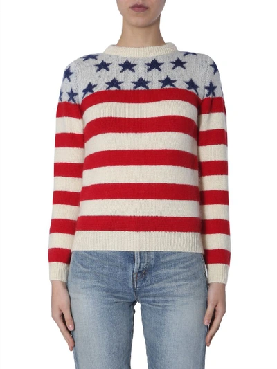 Shop Saint Laurent Flag Jacquard Sweater In Multicolor
