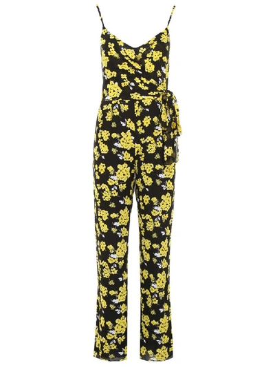 Shop Michael Michael Kors Floral-printed Jumpsuit In Blk Gldn Yllw (yellow)