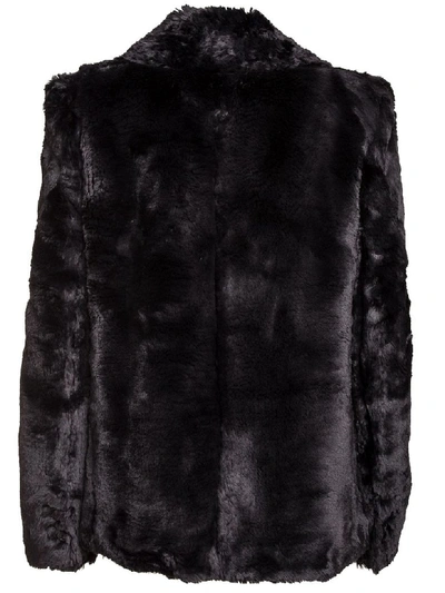 Shop Saint Laurent Fake Fur Pea Coat In Nero