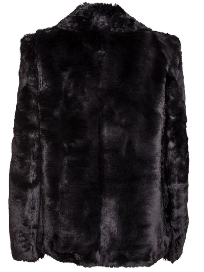 Saint Laurent Double-breasted Faux Fur Jacket In Nero