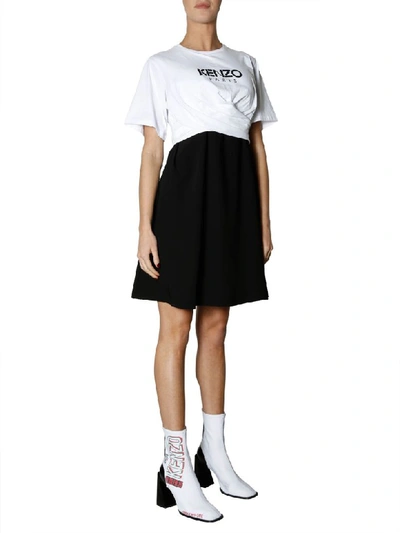 Shop Kenzo Logo Printed Dress In Bianco