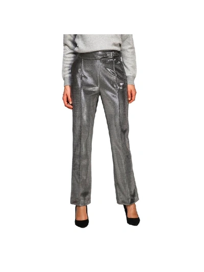 Shop Ermanno Scervino Slim Pants In Lurex Fabric With American Pockets In Silver