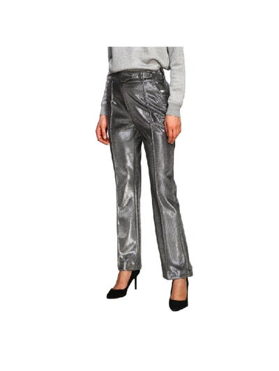 Shop Ermanno Scervino Slim Pants In Lurex Fabric With American Pockets In Silver
