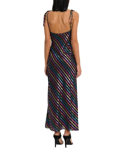 Shop Attico Long Slip Dreswith Lurex Stripes In Nero