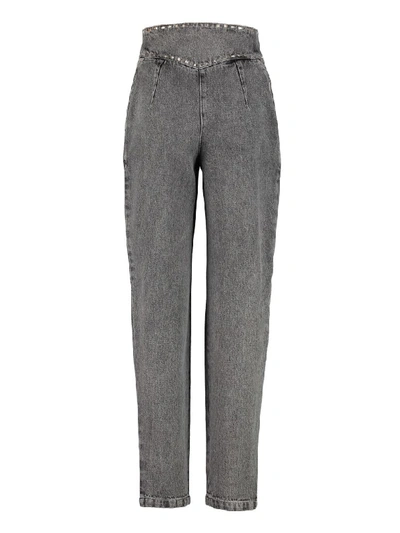 Shop Alberta Ferretti Studded High-rise Jeans In Grey