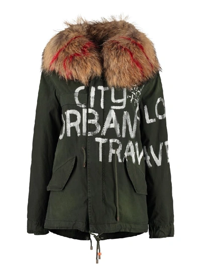 Shop Mr & Mrs Italy Jazzy Fur Hood Short Parka In Green