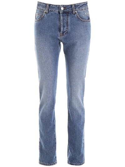 Shop Msgm Broken Heart Jeans In Medium Blue (blue)