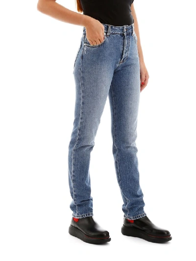 Shop Msgm Broken Heart Jeans In Medium Blue (blue)