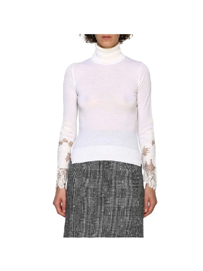 Shop Ermanno Scervino Sweater With Long Sleeves And Lace Inserts In White