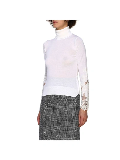 Shop Ermanno Scervino Sweater With Long Sleeves And Lace Inserts In White