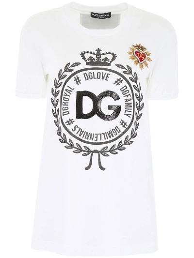 Shop Dolce & Gabbana Printed T-shirt With Embroidery In Bianco Ottico (white)