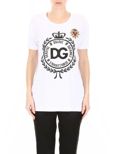 Shop Dolce & Gabbana Printed T-shirt With Embroidery In Bianco Ottico (white)