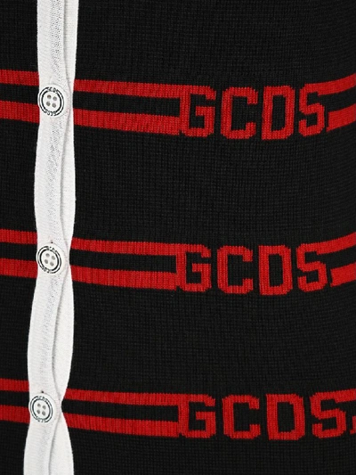 Shop Gcds Striped Cardigan In Black Red