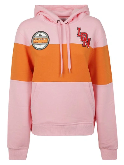 Shop Burberry Logo Embroidered Hoodie In Candy Pink