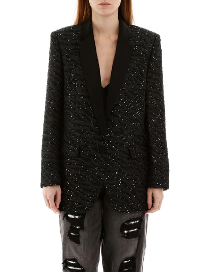 Shop Michael Michael Kors Jacquard Blazer With Sequins In Blksilver (black)