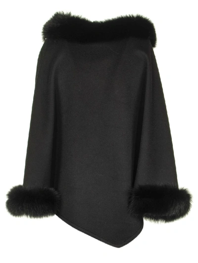 Shop Max Mara Wskit Poncho In Cashmere And Fox Mink In Black