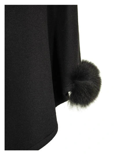 Shop Max Mara Wskit Poncho In Cashmere And Fox Mink In Black