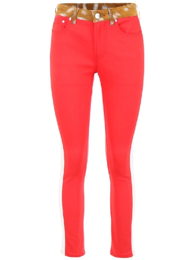 Shop Burberry Bicolor Jeans With Fawn Print In Bright Red (red)
