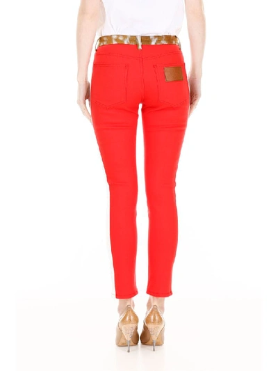 Shop Burberry Bicolor Jeans With Fawn Print In Bright Red (red)